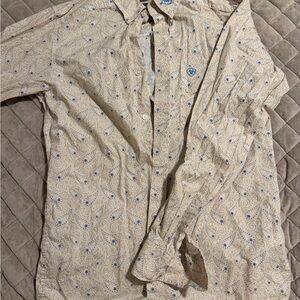 Ariat Beige Paisley Button-Down Shirt with Blue Motifs